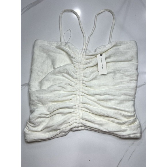NWT Anthropologie Pilcro Ruched Ribbed Halter Top White Size Large - Picture 2 of 4